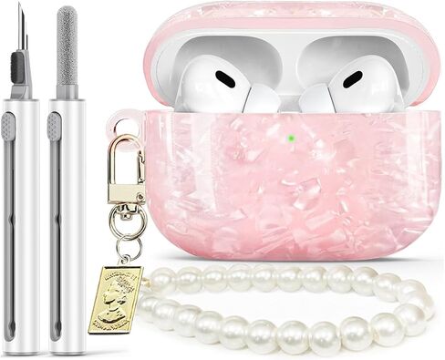 Airpods Pro 2nd Generation Case with Cute 3D Colour Bow Design Soft Clear TPU Cover with Cute Keychain, Airpods Pro Case Cleaning Pen Kit for Girls Woman - Pink in Saudi Arabia