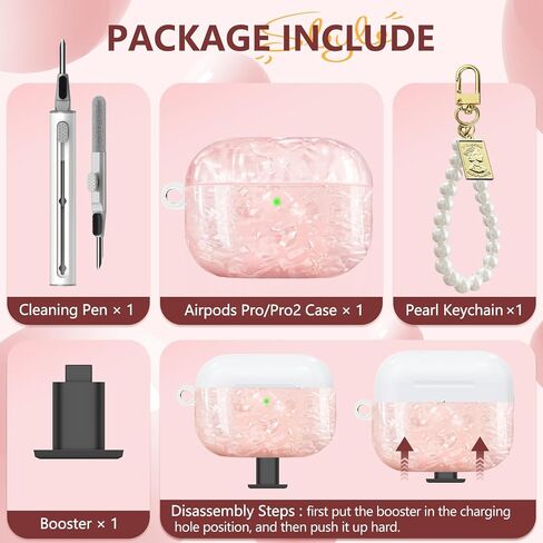 Airpods Pro 2nd Generation Case with Cute 3D Colour Bow Design Soft Clear TPU Cover with Cute Keychain, Airpods Pro Case Cleaning Pen Kit for Girls Woman - Pink in Saudi Arabia