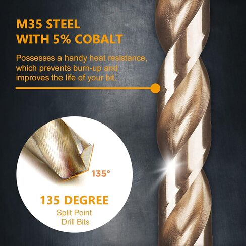 POWERTEC 1/8 Inch Cobalt Drill Bits, 24 PK M35 HSS Cobalt Jobber Length Twist Drill Bits w/ 135° Tip, Drill Bits for Drilling Wood, Metal, Stainless Steel, Nickel Alloy, Cast Iron&Plastic (QDB2014-P2) in Kuwait