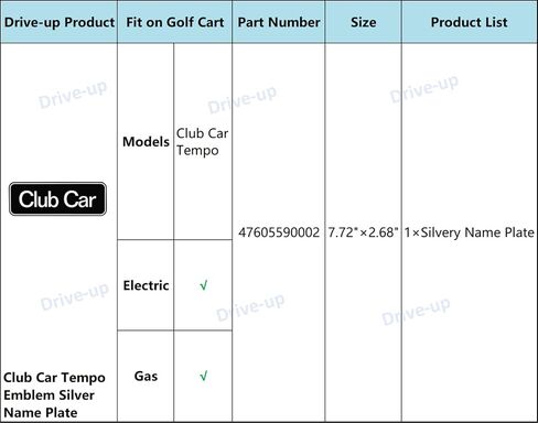 Drive-up Name Plate for Club Car Tempo Emblem Black Gold for Golf Cart-7.72" X 2.68" in Saudi Arabia