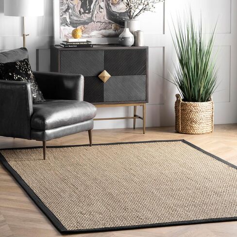 سجادة NuLOOM 5x8 Elijah Seagrass Area Rug، أسود، نمط مزرعة متين، محاط بالقطن، نسيج السلة، ألياف طبيعية، لغرفة النوم، غرفة الطعام، غرفة المعيشة، المدخل، المكتب، المطبخ، المدخل in Saudi Arabia