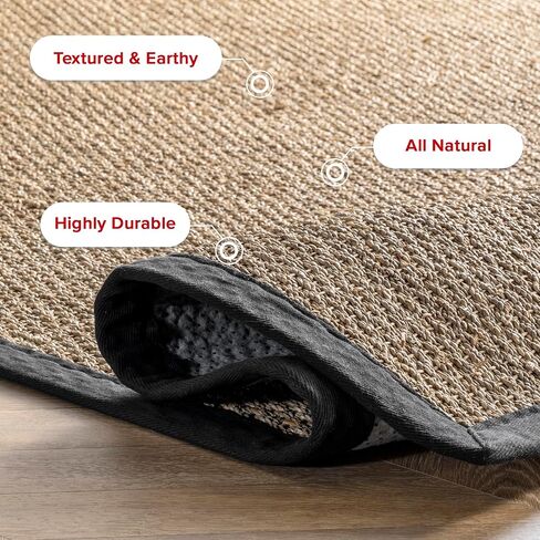 سجادة NuLOOM 5x8 Elijah Seagrass Area Rug، أسود، نمط مزرعة متين، محاط بالقطن، نسيج السلة، ألياف طبيعية، لغرفة النوم، غرفة الطعام، غرفة المعيشة، المدخل، المكتب، المطبخ، المدخل in Saudi Arabia