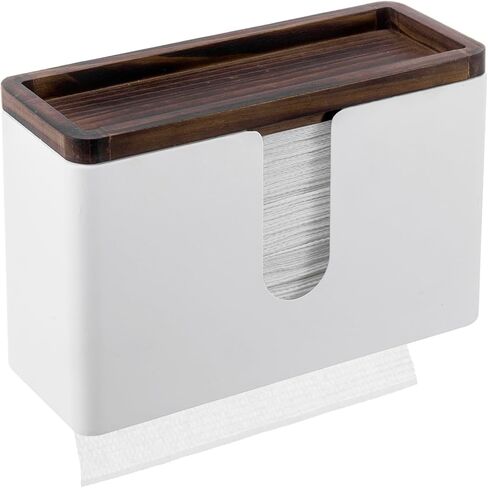 MyGift Deluxe Modern Brass Tone Metal Folded Commercial Paper Towel Holder with Burnt Solid Wood Tray Lid, Wall Mounted Trifold Multifold Z Fold Disposable Napkin Dispenser in Saudi Arabia