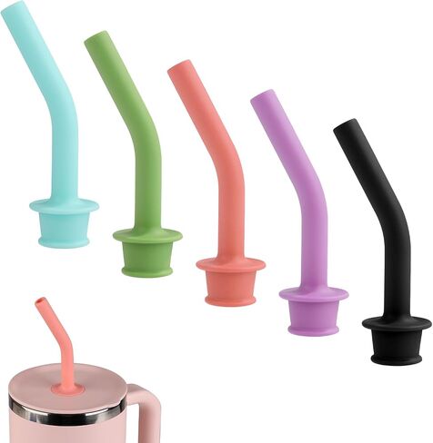 5pcs Press in Straw Tips for Hydro Flask Travel Tumbler, Reusable Rubber Silicone BPA Free Straw Elbow Top Lid Topper Covers Cap Sleeve Accessories for Hydroflask 20/28/32/40oz Straws (5 Colors) in Saudi Arabia
