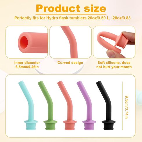 5pcs Press in Straw Tips for Hydro Flask Travel Tumbler, Reusable Rubber Silicone BPA Free Straw Elbow Top Lid Topper Covers Cap Sleeve Accessories for Hydroflask 20/28/32/40oz Straws (5 Colors) in Saudi Arabia