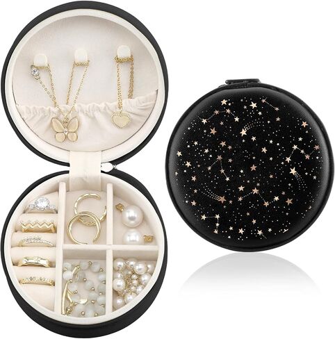 MAYCARI Jewelry Box with Cute Gold Stars Pattern Design, PU Leather Jewelry Travel Organizer Case-Rings/Earrings/Necklace Storage Box for Women Birthday Mom Friends Her Bridesmaids Girls s in Saudi Arabia
