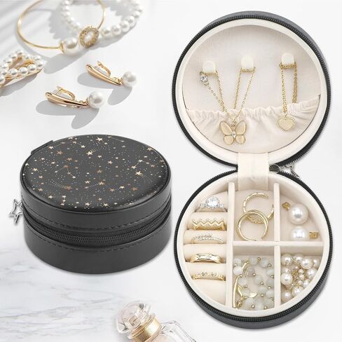 MAYCARI Jewelry Box with Cute Gold Stars Pattern Design, PU Leather Jewelry Travel Organizer Case-Rings/Earrings/Necklace Storage Box for Women Birthday Mom Friends Her Bridesmaids Girls s in Saudi Arabia