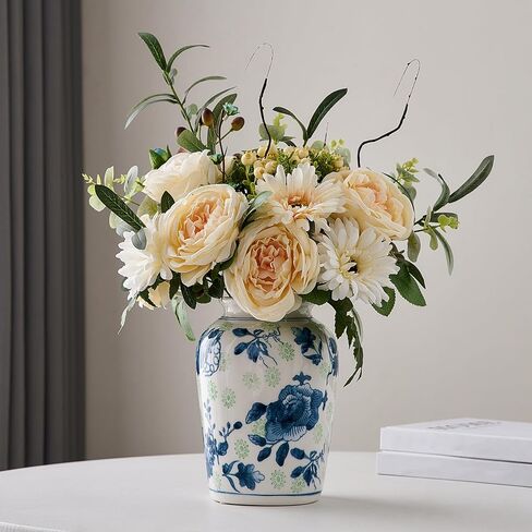 Rustic Ceramic Vase Decoration: Blue and White Vase for Home Decor Vintage Flower Vases for Living Room Table Centerpieces in Saudi Arabia