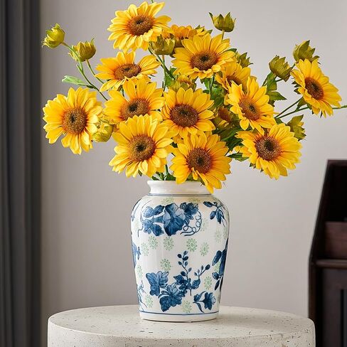 Rustic Ceramic Vase Decoration: Blue and White Vase for Home Decor Vintage Flower Vases for Living Room Table Centerpieces in Saudi Arabia