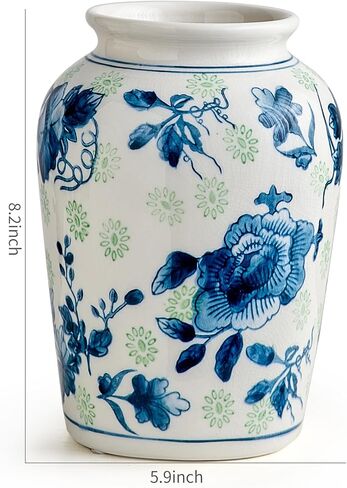 Rustic Ceramic Vase Decoration: Blue and White Vase for Home Decor Vintage Flower Vases for Living Room Table Centerpieces in Saudi Arabia