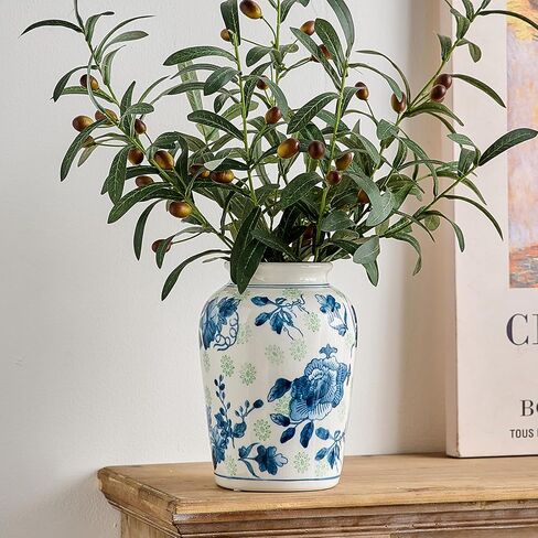 Rustic Ceramic Vase Decoration: Blue and White Vase for Home Decor Vintage Flower Vases for Living Room Table Centerpieces in Saudi Arabia