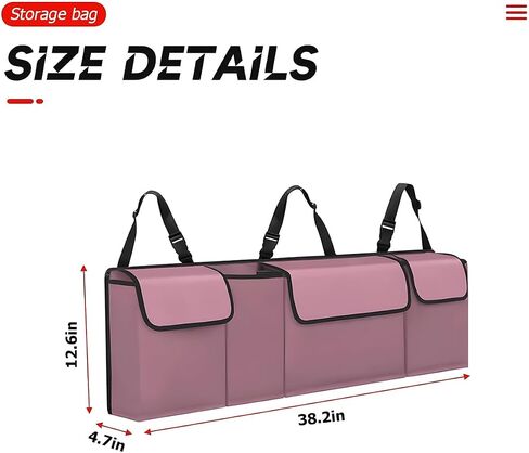 Car Trunk Organizer, Auto Waterproof Sturdy Backseat Hanging Large Storage Collapsible Cargo Bag with Anti-Slip Adjustable Strip&4 Pockets, Vehicle Interior Accessories for Man Woman (Black) in Saudi Arabia