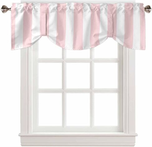 Pink Striped Tie Up Valance Curtains for Windows, Farmhouse Kitchen Curtains Window Treatments, Modern Pink White Stripes Short Window Shades Valances for Bedroom Bathroom Cafe 42"x12" in Kuwait