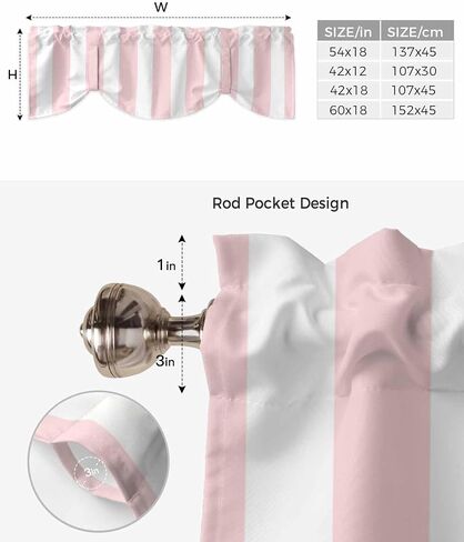 Pink Striped Tie Up Valance Curtains for Windows, Farmhouse Kitchen Curtains Window Treatments, Modern Pink White Stripes Short Window Shades Valances for Bedroom Bathroom Cafe 42"x12" in Kuwait