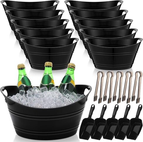 Zhehao 10 Pcs Ice Bucket for Parties 4.5 l Oval Beverage Tub with 5 Plastic Ice Scoops and 5 Tongs Champagne Bucket for Beer Wine Cocktail Beverage Bar Banquet Family Gathering (Large Scoops, Clear) in Saudi Arabia
