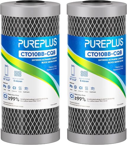 PUREPLUS 5 Micron 10" x 4.5" Whole House Coconut Shell Activated Carbon and KDF Water Filter, Heavy Metal Removal Replacement Water Filter, CTO10BB-KDF, 2 PACK in Saudi Arabia