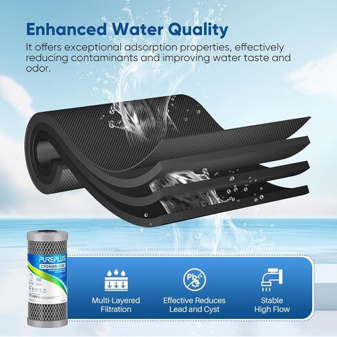 PUREPLUS 5 Micron 10" x 4.5" Whole House Coconut Shell Activated Carbon and KDF Water Filter, Heavy Metal Removal Replacement Water Filter, CTO10BB-KDF, 2 PACK in Saudi Arabia