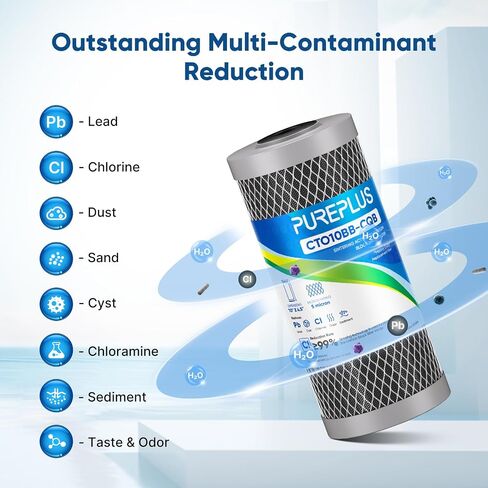 PUREPLUS 5 Micron 10" x 4.5" Whole House Coconut Shell Activated Carbon and KDF Water Filter, Heavy Metal Removal Replacement Water Filter, CTO10BB-KDF, 2 PACK in Saudi Arabia