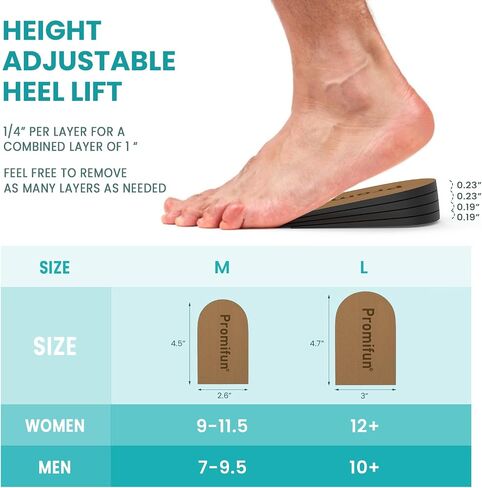 Adjustable Heel Lifts for Heel Pain Relief - Promifun 4 Layer Orthopedic Shoe Inserts for Achilles Tendonitis, Plantar Fasciitis, Heel Spur, Height Increase Inserts, Beige (Women 9-11.5/Men 7-9.5) in Saudi Arabia