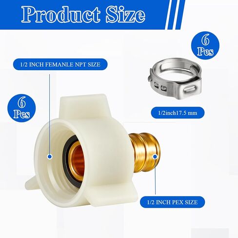 12 قطعة من تركيبات تجعيد النحاس لمحول PEX، محول دوار ملولب أنثى 1/2 بوصة × 1/2 بوصة NPT، تجهيزات سباكة NPSM RV PEX، موصل صنبور Pex لأنابيب PEX in Kuwait