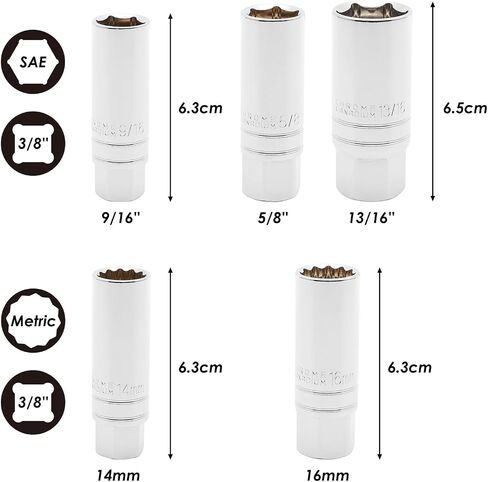 مجموعة مقبس قابس محرك MIXPOWER 3/8 بوصة، SAE & Metric، لمسة نهائية من الفولاذ CR-V، 6 نقاط، 5/8 بوصة، 3/4 بوصة، 13/16 بوصة، 14 مم، 18 مم، 5 -مجموعة قطعة in Saudi Arabia