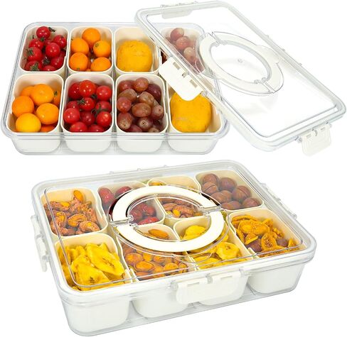 Divided Serving Tray with Lid and Handle, Snackle Box, Snack Box Container, Snack Tray, Travel Snack Box, Snackle Box Charcuterie Container, Storage Organizer for Candy, Fruits, Nuts, Veggie in Saudi Arabia