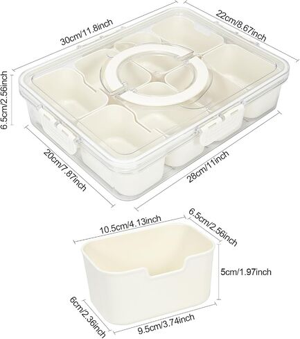 Divided Serving Tray with Lid and Handle, Snackle Box, Snack Box Container, Snack Tray, Travel Snack Box, Snackle Box Charcuterie Container, Storage Organizer for Candy, Fruits, Nuts, Veggie in Saudi Arabia