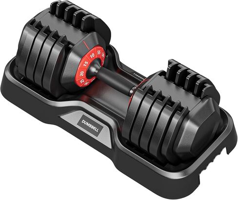 55 LB Adjustable Dumbbell Set for Men Women, Black Dumbbell Workout Equipment for Home Gym Weight Strength Training, Full Body Exercise Fitness, Fast Adjust by Turning Handle (10 Gears/10-55LB) in Kuwait