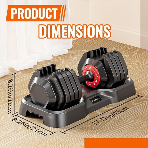 55 LB Adjustable Dumbbell Set for Men Women, Black Dumbbell Workout Equipment for Home Gym Weight Strength Training, Full Body Exercise Fitness, Fast Adjust by Turning Handle (10 Gears/10-55LB) in Kuwait