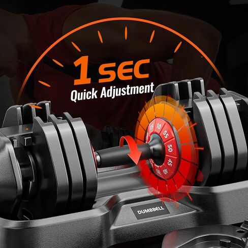 55 LB Adjustable Dumbbell Set for Men Women, Black Dumbbell Workout Equipment for Home Gym Weight Strength Training, Full Body Exercise Fitness, Fast Adjust by Turning Handle (10 Gears/10-55LB) in Kuwait