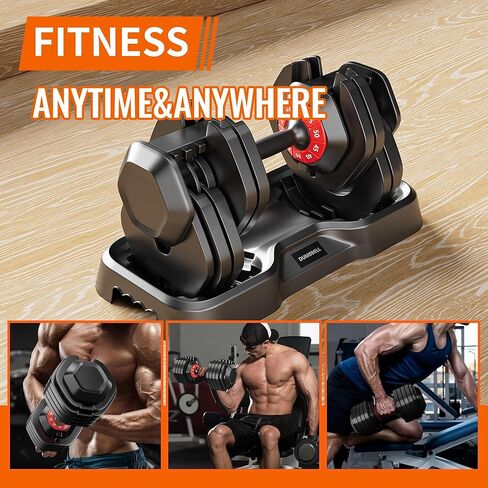55 LB Adjustable Dumbbell Set for Men Women, Black Dumbbell Workout Equipment for Home Gym Weight Strength Training, Full Body Exercise Fitness, Fast Adjust by Turning Handle (10 Gears/10-55LB) in Kuwait