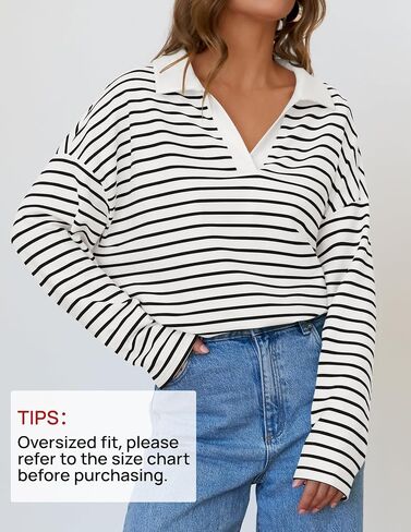 ZESICA Womens Striped Long Sleeve Shirts 2024 Casual V Neck Oversized Sweatshirt Loose Fit Tunic Tops Fall Blouses in Saudi Arabia