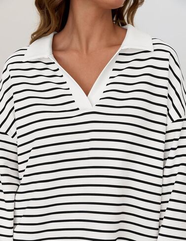 ZESICA Womens Striped Long Sleeve Shirts 2024 Casual V Neck Oversized Sweatshirt Loose Fit Tunic Tops Fall Blouses in Saudi Arabia