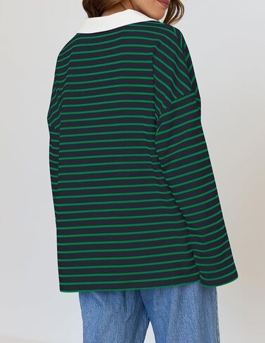 ZESICA Womens Striped Long Sleeve Shirts 2024 Casual V Neck Oversized Sweatshirt Loose Fit Tunic Tops Fall Blouses in Saudi Arabia