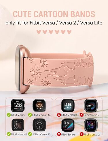 Engraved Cartoon Band Compatible with Fitbit Versa 2 Band/Versa Lite/Versa Band Women, Cute Soft Silicone Replacement Straps Bracelet Sport Designer Fancy Summer Wristbands for Versa SE in Kuwait