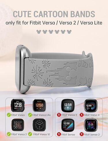 Engraved Cartoon Band Compatible with Fitbit Versa 2 Band/Versa Lite/Versa Band Women, Cute Soft Silicone Replacement Straps Bracelet Sport Designer Fancy Summer Wristbands for Versa SE in Kuwait