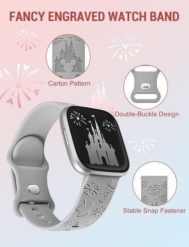 Engraved Cartoon Band Compatible with Fitbit Versa 2 Band/Versa Lite/Versa Band Women, Cute Soft Silicone Replacement Straps Bracelet Sport Designer Fancy Summer Wristbands for Versa SE in Kuwait