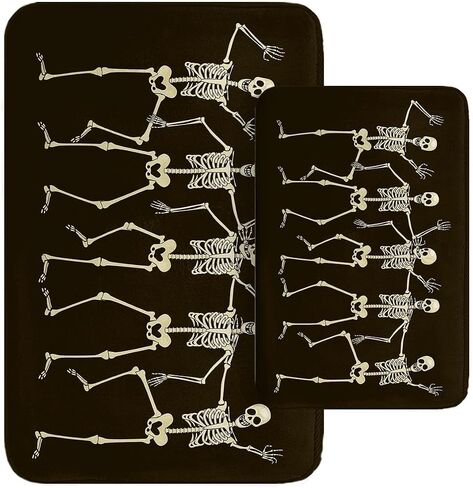 Britimes Bathroom Rug Mat Set of 2,Bathroom Mats Rugs Halloween Black Dancing Skeleton Stand No Silp Bath Mat Carpets Bathroom Decorations 16x24 and 20x32 Inches for Kitchen Bedroom Indoor in Kuwait