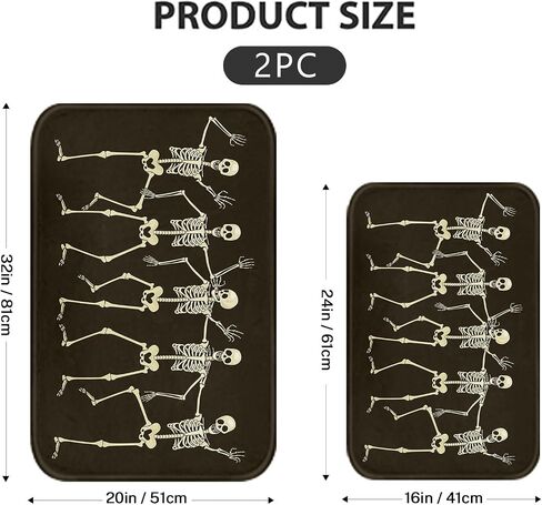 Britimes Bathroom Rug Mat Set of 2,Bathroom Mats Rugs Halloween Black Dancing Skeleton Stand No Silp Bath Mat Carpets Bathroom Decorations 16x24 and 20x32 Inches for Kitchen Bedroom Indoor in Kuwait