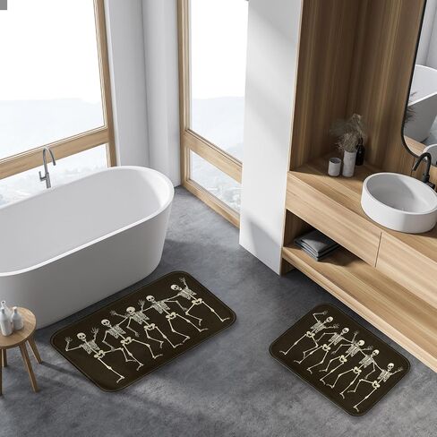 Britimes Bathroom Rug Mat Set of 2,Bathroom Mats Rugs Halloween Black Dancing Skeleton Stand No Silp Bath Mat Carpets Bathroom Decorations 16x24 and 20x32 Inches for Kitchen Bedroom Indoor in Kuwait