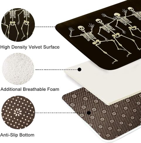 Britimes Bathroom Rug Mat Set of 2,Bathroom Mats Rugs Halloween Black Dancing Skeleton Stand No Silp Bath Mat Carpets Bathroom Decorations 16x24 and 20x32 Inches for Kitchen Bedroom Indoor in Kuwait