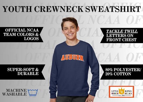Little King NCAA Youth Boys Crewneck Sweatshirt With Tackle Twill Letters-Team Colors in Kuwait