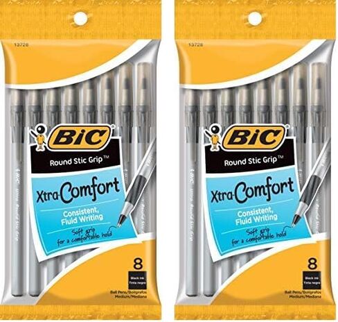 BIC Round Stic Grip Xtra Comfort Black Ballpoint Pens, Medium Point (1.2mm), 8-Count Pack, Perfect Writing Pens With Soft Grip for Superb Comfort and Control in Saudi Arabia