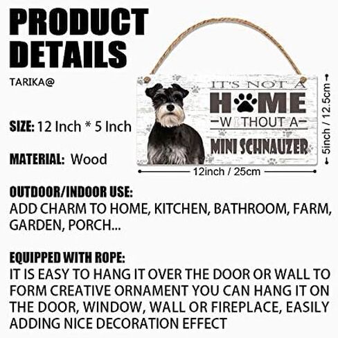 It's Not A Home Without Mini Schnauzer Retro Wooden Public Decorative Hanging Sign for Home Door Fence Vintage Wall Plaques Decoration(5x10Inches) in Saudi Arabia