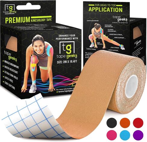 TapeGeeks Kinesiology Tape Beige Athletic Tape - Hypoallergenic Sports K Tape, Pregnancy Tape for Belly, Medical Tape, Muscle Tape, Anti Aging Face Lift Tape, Boobytape for Breast Lift, Breast Tape in Saudi Arabia