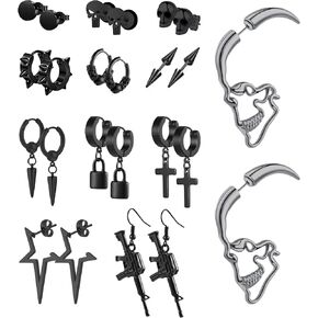 Masedy 12Pairs الفولاذ المقاوم للصدأ Y2K استرخى هوب أقراط للرجال الشرير ايمو القوطي وأقراط الصليب الجمجمة Huggie هوب طقم من الحلقان in Kuwait
