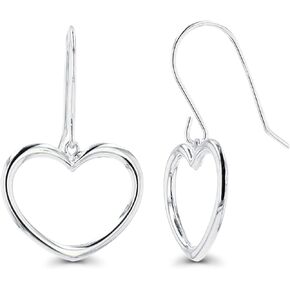 14K Gold Polished Heart Shaped Fish Hook Dangling Earrings For Women