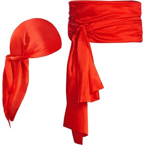 Dxhycc 2 Pieces Halloween Pirate Costume Medieval Renaissance Silky Pirate Bandana and Pirate Large Sash Belt for Halloween Costume Cosplay Party