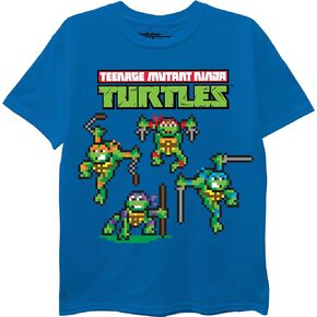 Teenage Mutant Ninja Turtles Little Pixelated TMNT Characters Boys T-Shirt-Leonardo, Donatello, Raphael, Michelangelo-Nickelodeon, Royal, 5-6 in Kuwait