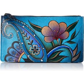 Anna by Anuschka Women's Hand Painted Genuine Leather Credit Card Case - Denim Paisley Floral
